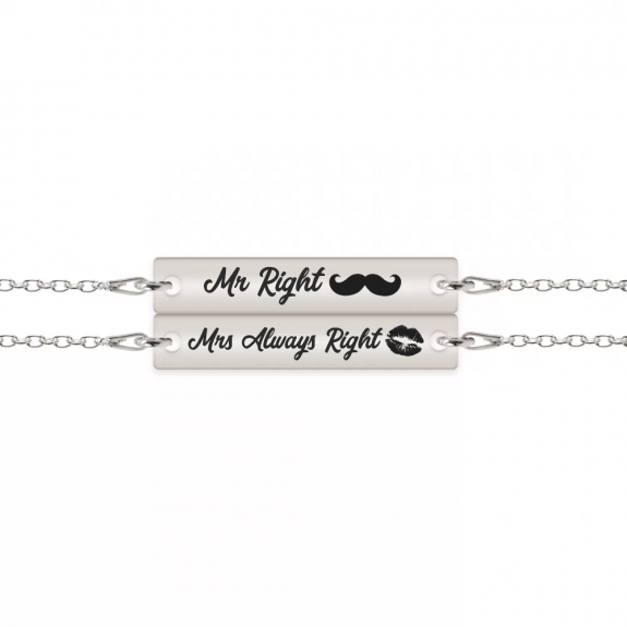 Set bratari argint cuplu tablite 30 mm (2 bucati incluse) - personalizate cu text